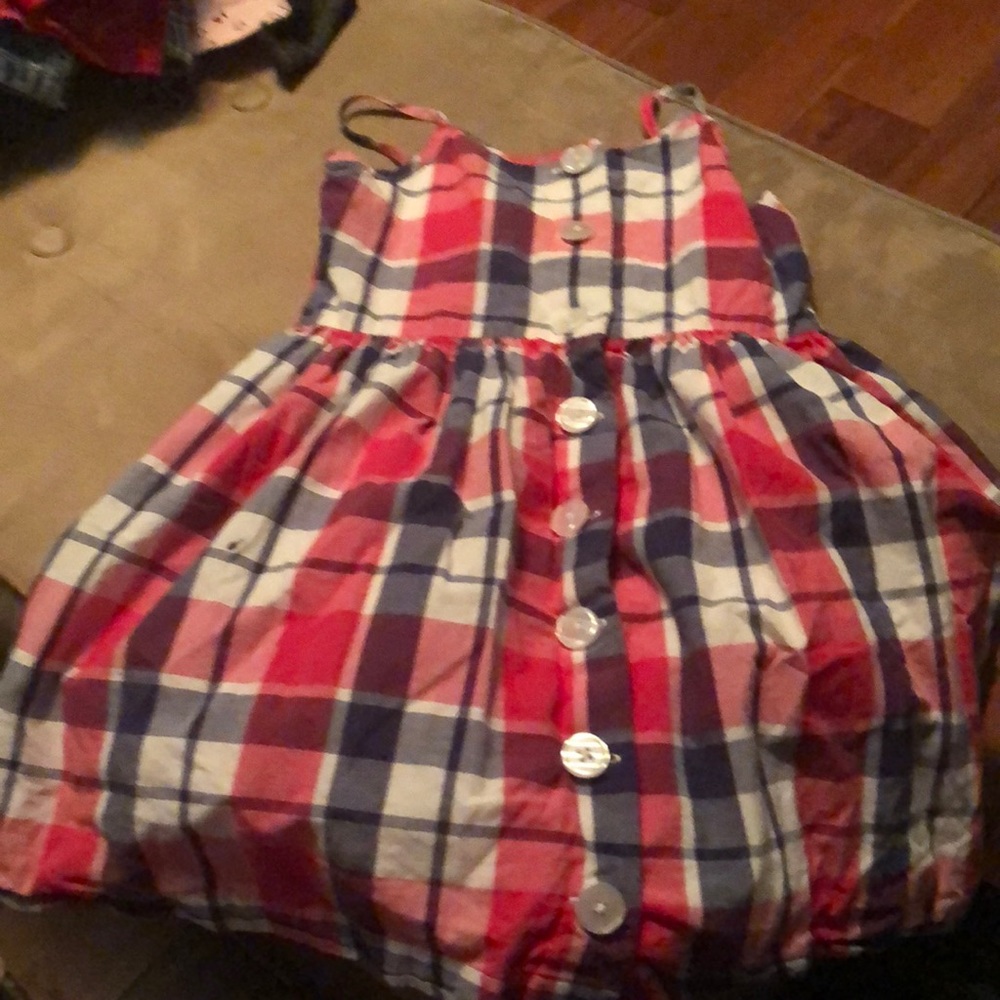Gap kids Red white blue plaid, buttondown dress 4T